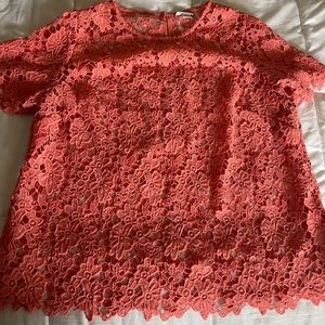 Plus Size Floral Crochet Coral Top
